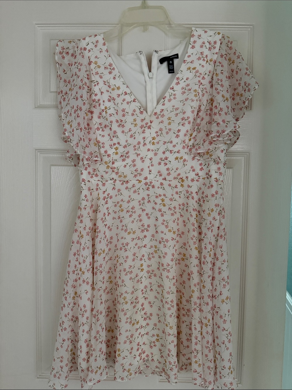 Aqua White Mini Dress with Pink & Yellow Floral Print